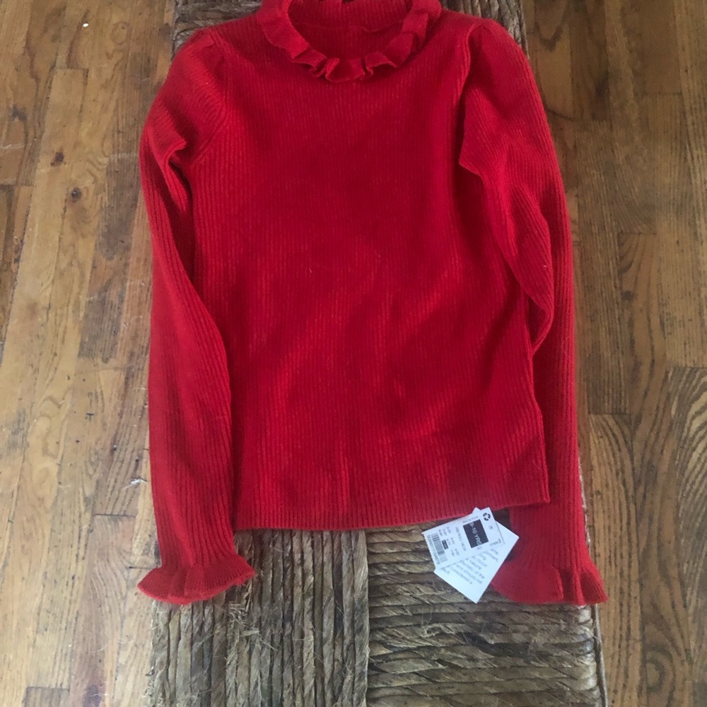 Kids red rib roll neck sweater. Aged 9-10.